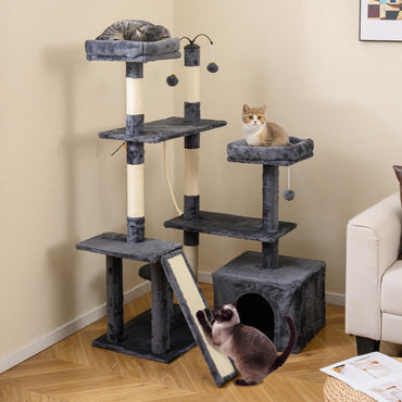 Cat Tree, 136cm Tall Multi-Layer Cats Tower with 2 Padded Perches