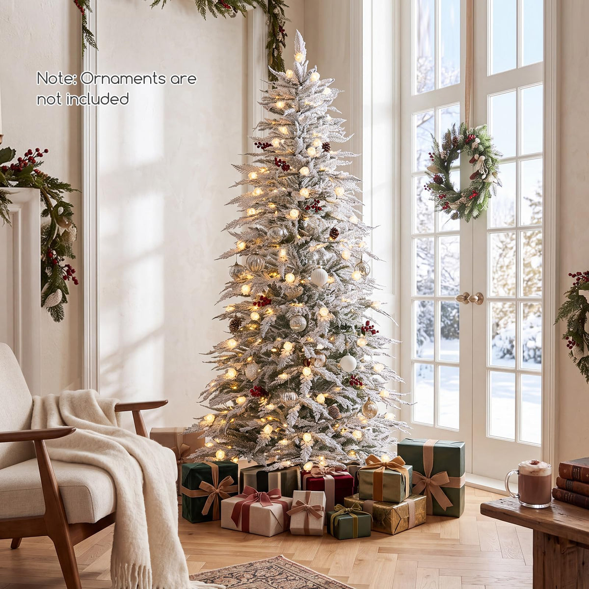 6 FT Artificial Christmas Tree, Flocked Hinged Xmas Tree
