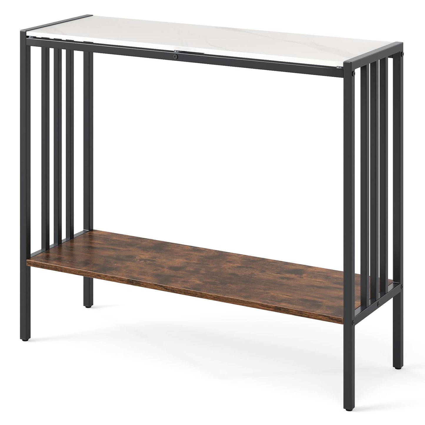 90 CM 2 Tier Industrial Console Foyer Table with Sintered Stone Tabletop