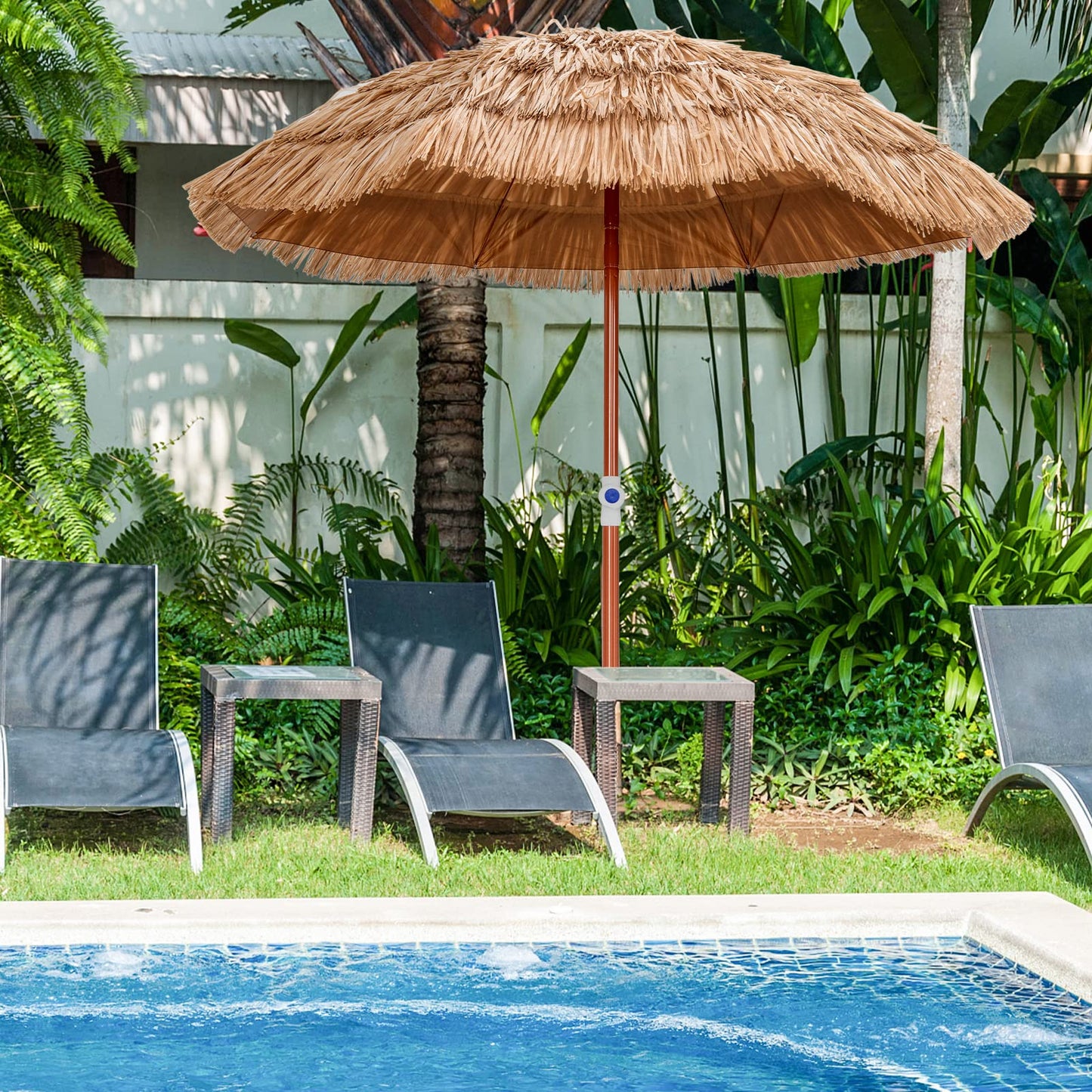 Giantex 1.8m Garden Hawaii Parasol Folding Tilting Thatch Tiki Sun Umbrella with 8 Ribs
