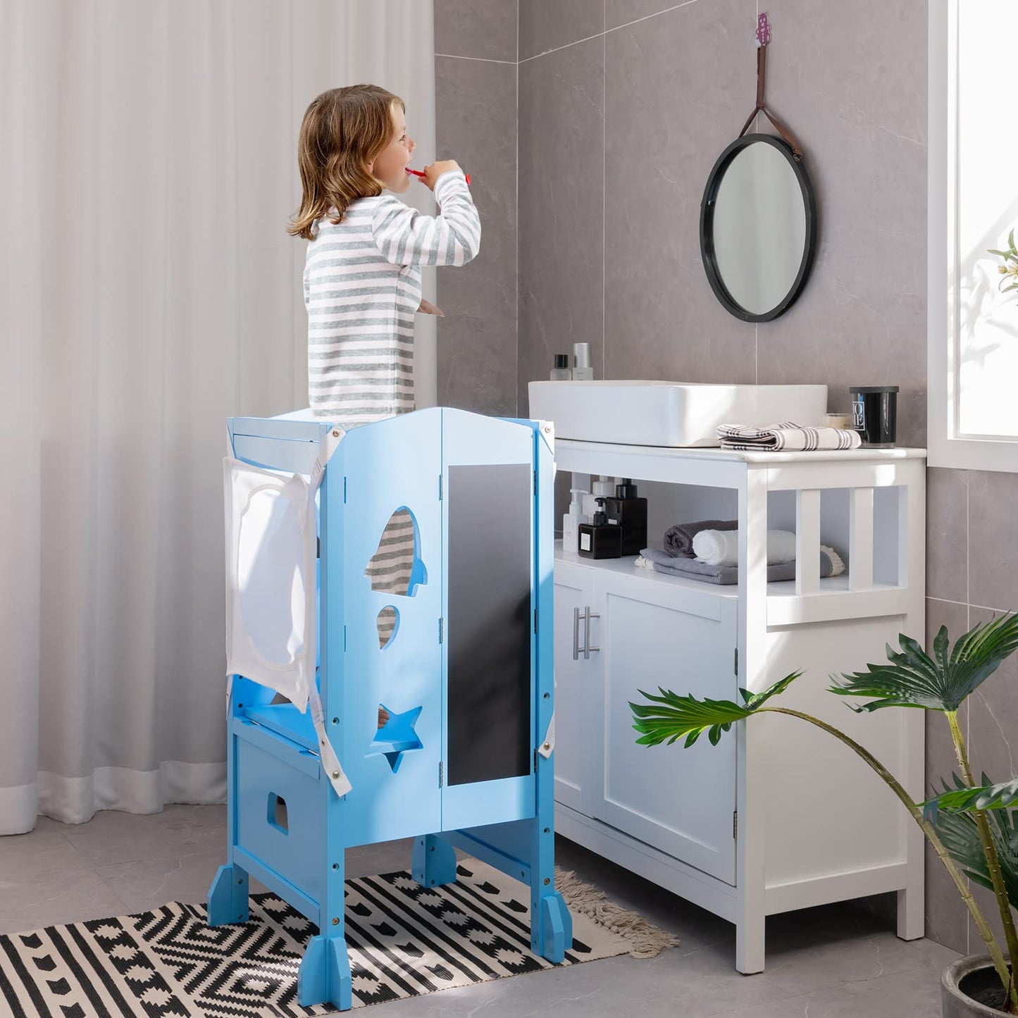 Height Adjustable Toddler Kitchen Helper with Blackboard