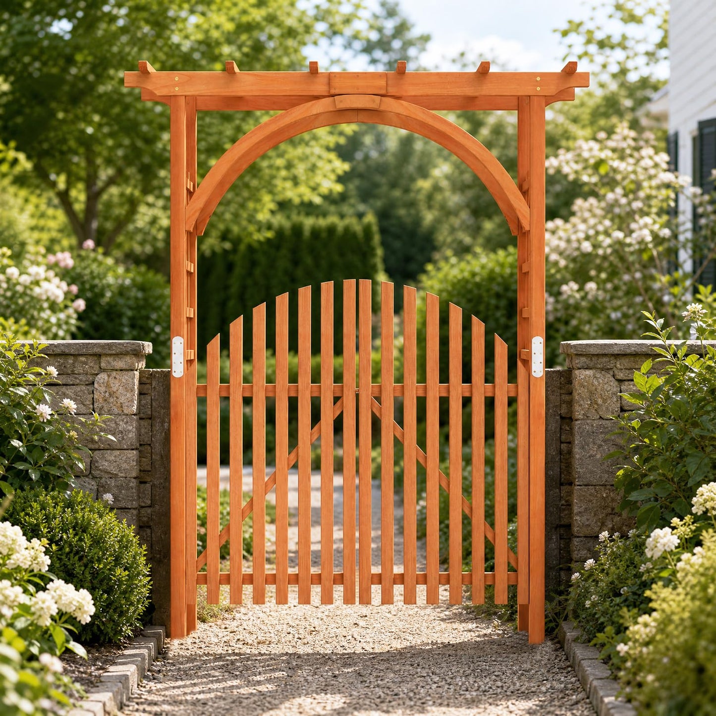 Wooden Garden Arch with Gate, Trellis Panels & Lockable Doors