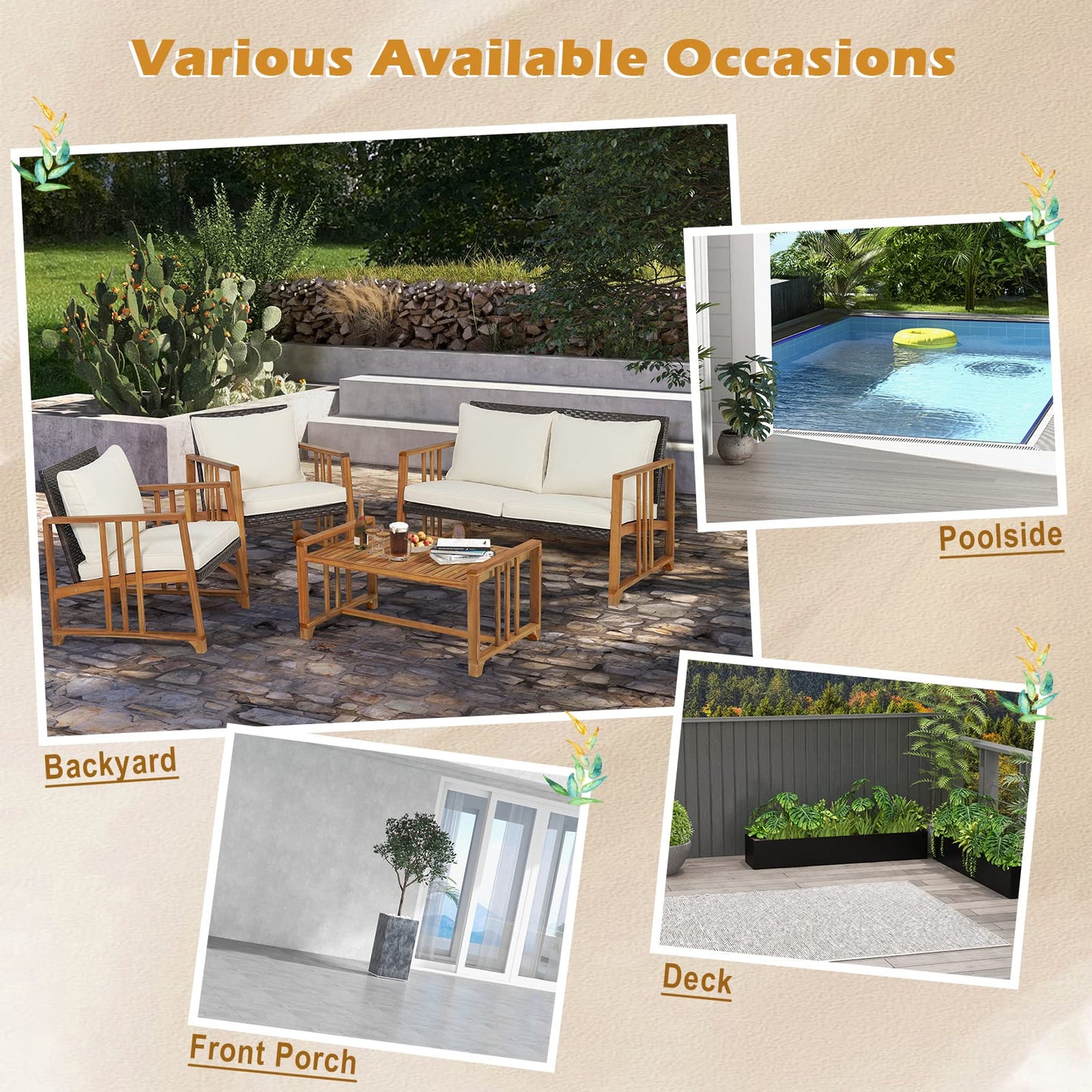 4 PCS Garden Furniture Set for Balcony Yard