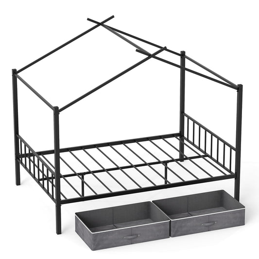 Double Size House Bed with 2 Drawers No Box Spring Needed