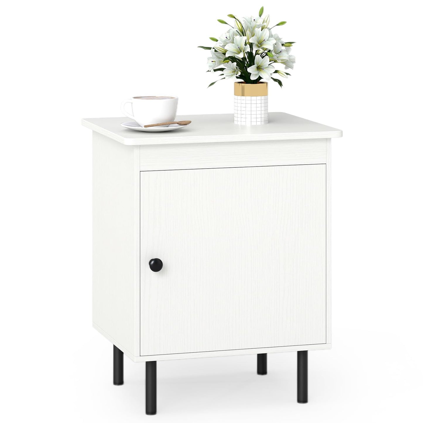 Wooden Nightstand End Sofa Side Table with Single Door Cabinet