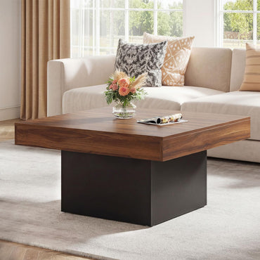 LED Coffee Table, 90x90cm Square Cocktail Center Table with 20-Color RGB LED Lights