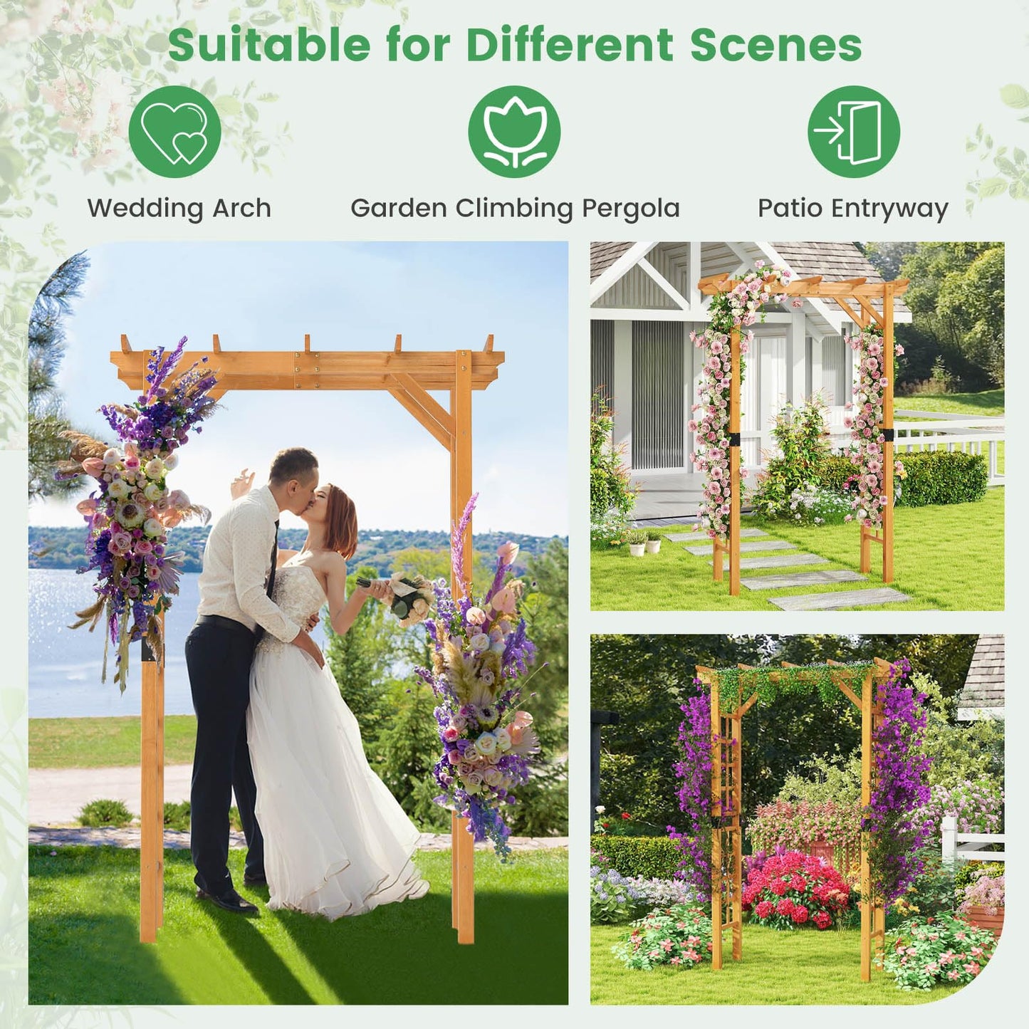 215cm Wooden Garden Arch for Climbing Plant Vines