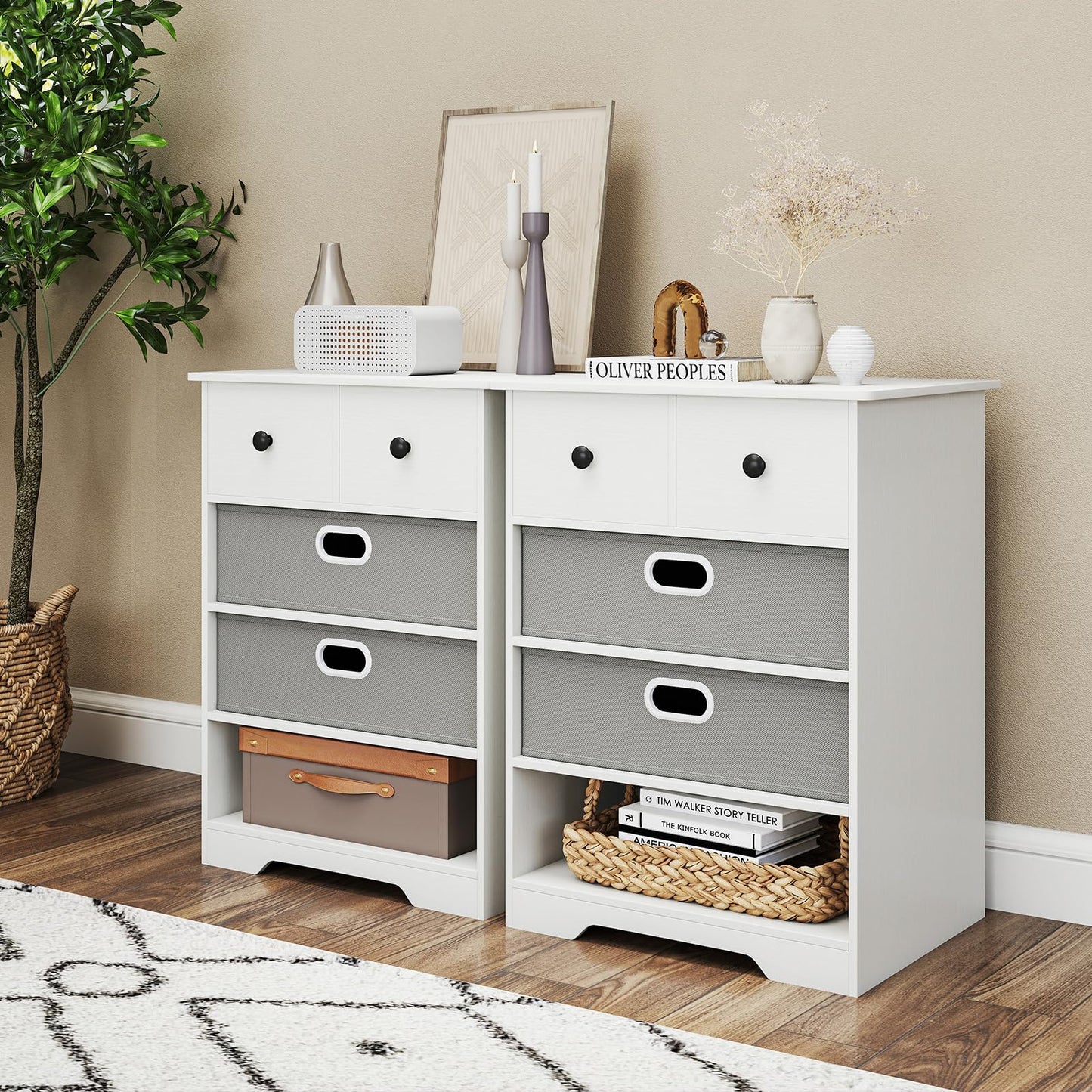 4-Drawer Dresser Cabinet with Open Shelf Freestanding Bedside Chest