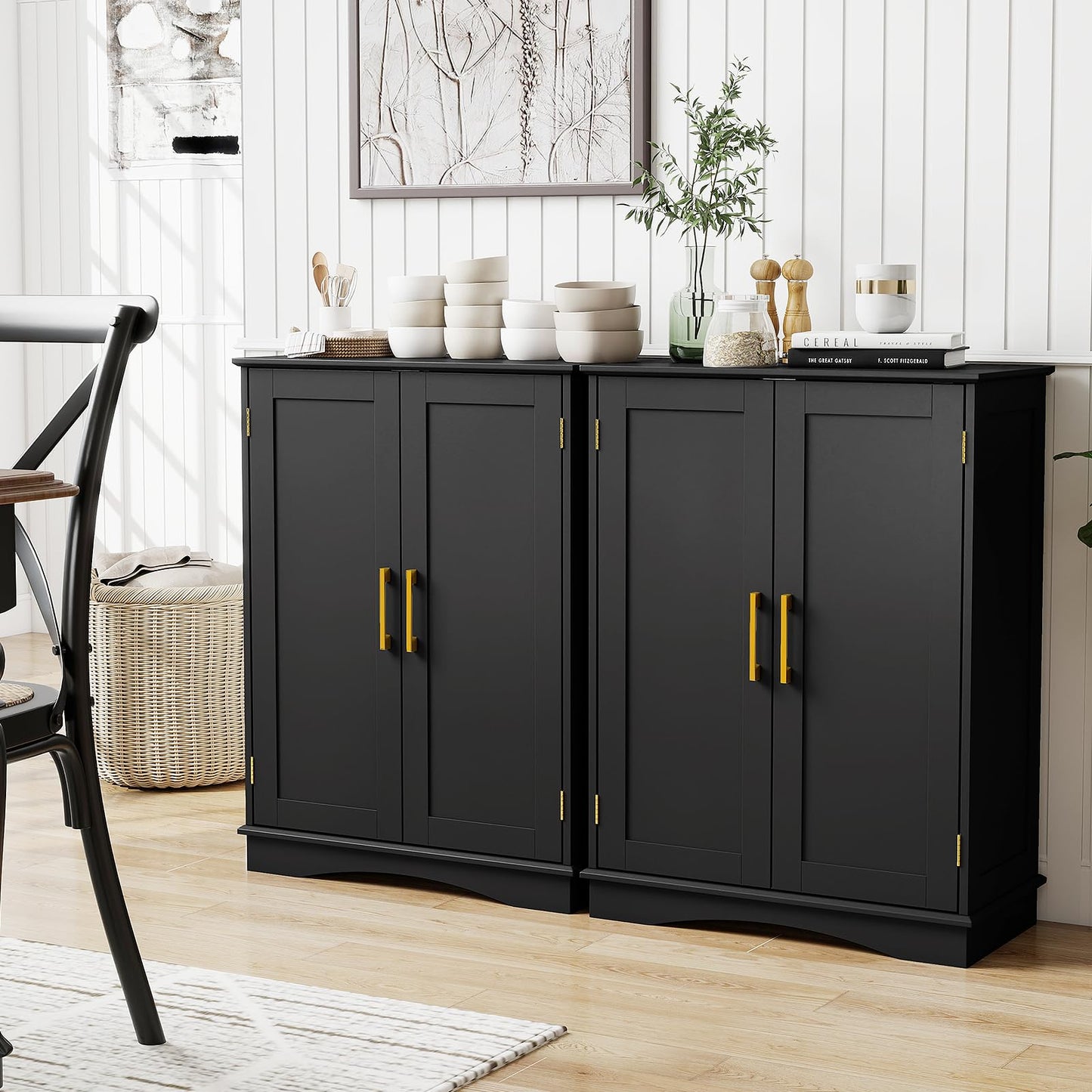Bathroom Floor Storage Cabinet with 2 Doors and Adjustable Shelves