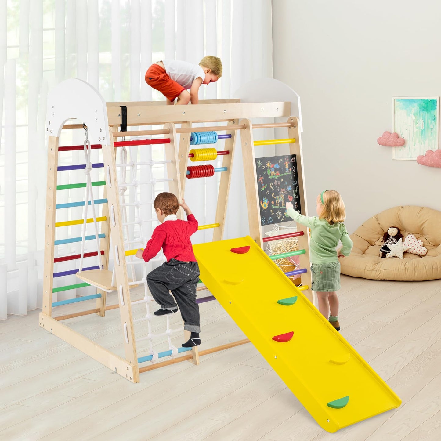 7 in 1 Toddler Jungle Gym Playset with Climbing Rock/Net