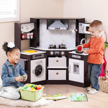 Wooden Kids Play Kitchen Corner with Lights and Water Circulation System