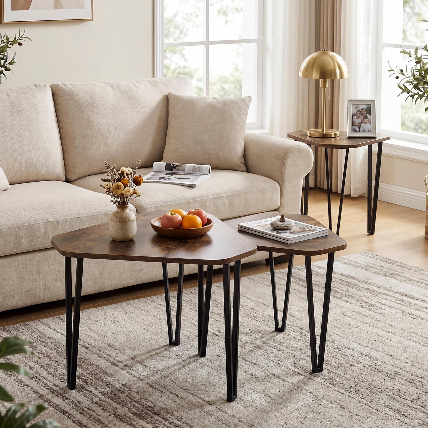 Nesting Coffee Tables Set of 3, Stacking End Sofa Side Table