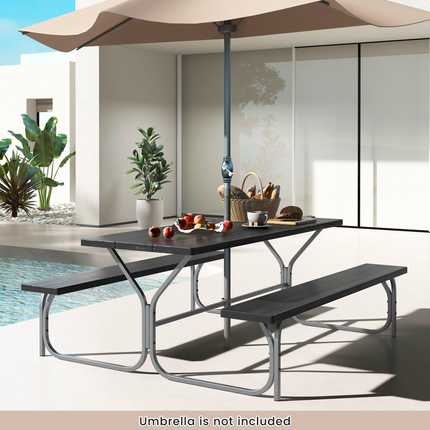 8 Seater Outdoor Heavy Duty Picnic Table and Bench Set with Umbrella Hole