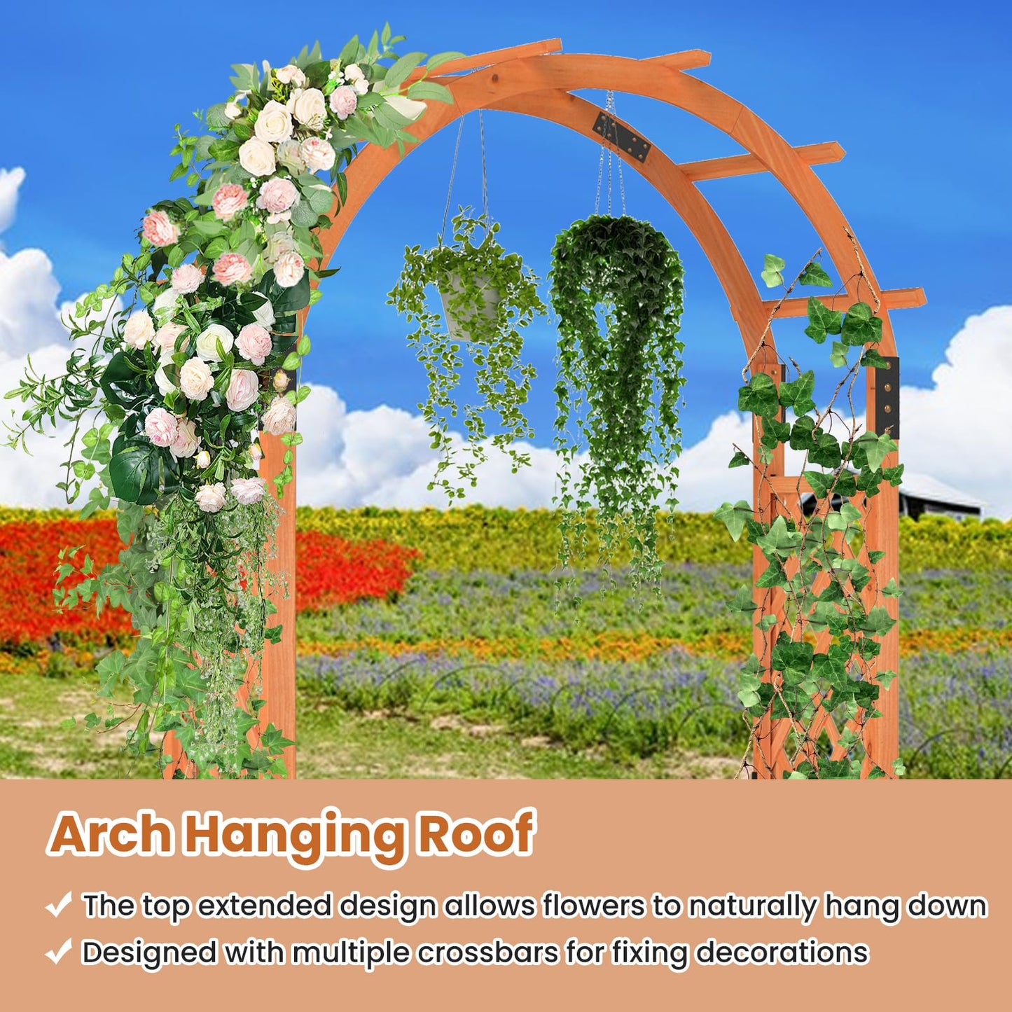 235 cm Wooden Garden Arbor Solid Wood Trellis for Climbing Plants