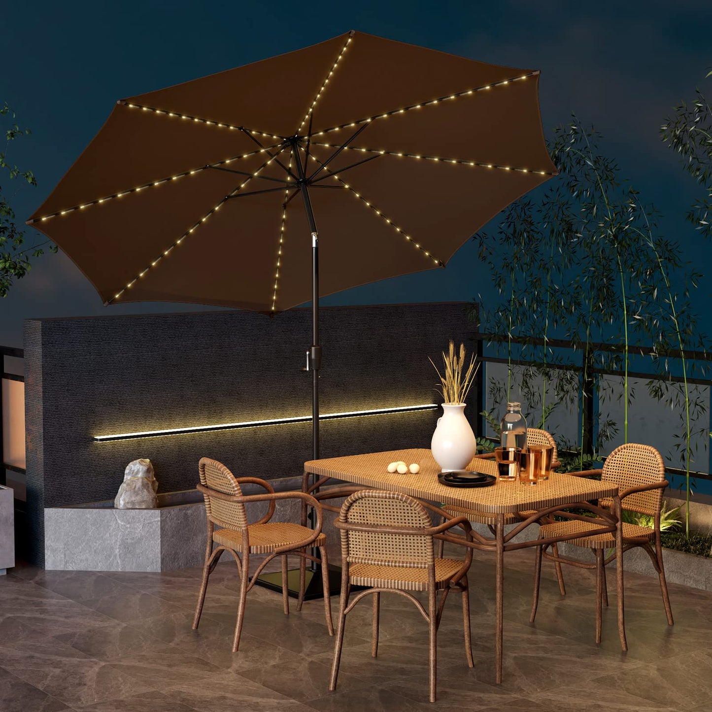 112 Solar Powered LED Lights Patio Umbrella with Tilt