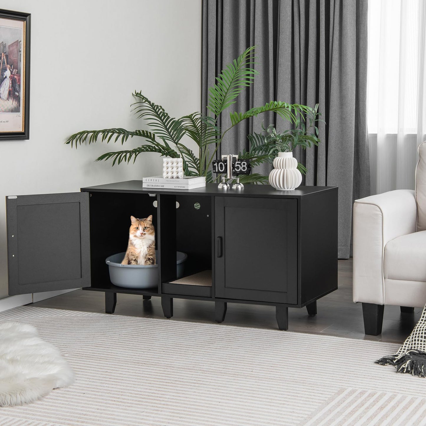 Cat Litter Box Enclosure with Scratching Board