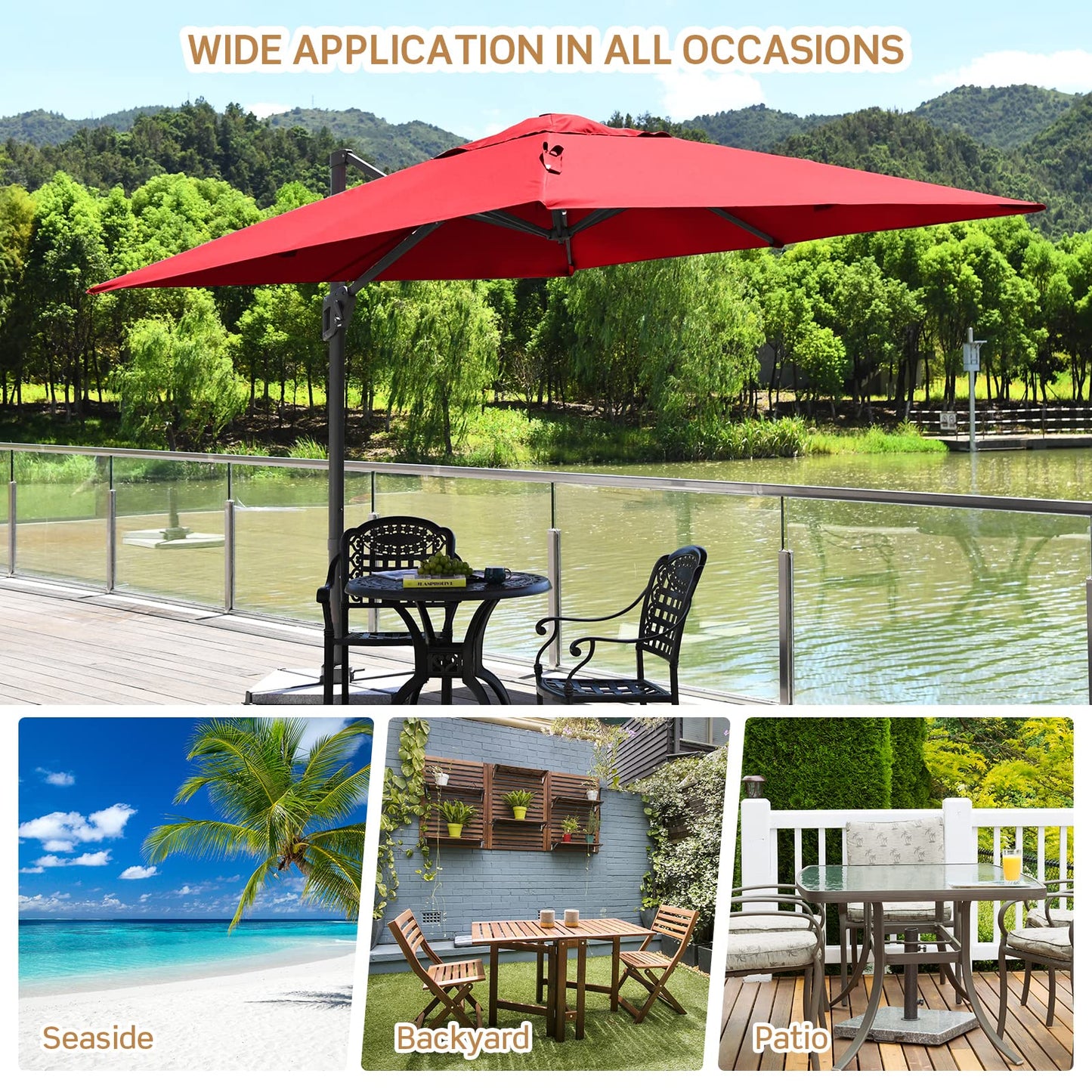 3m Patio Cantilever Umbrella with 4-Level Tilting Adjustment and Crank Handle