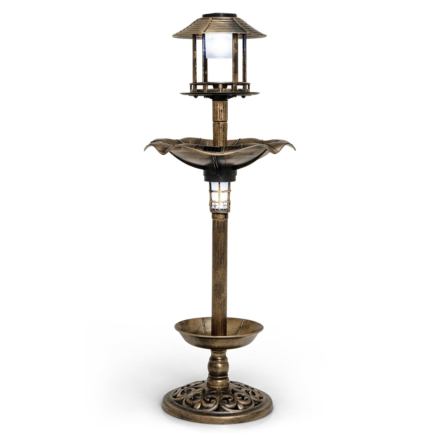 4 in 1 Bird Feeder and Bath with Solar Lights & Flower Planter Base