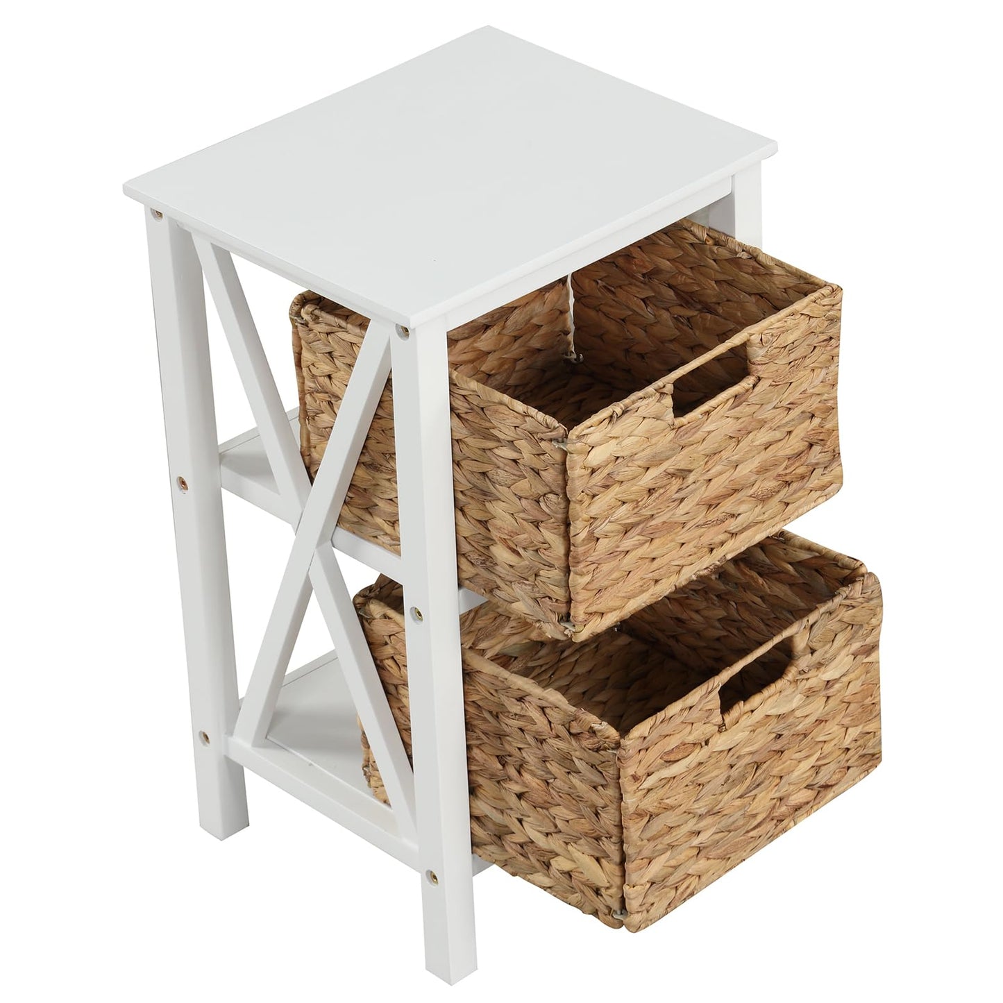 Sofa Side Table with Seagrass Baskets and Rubber Wood X-Shaped Frames and Acacia Wood Legs