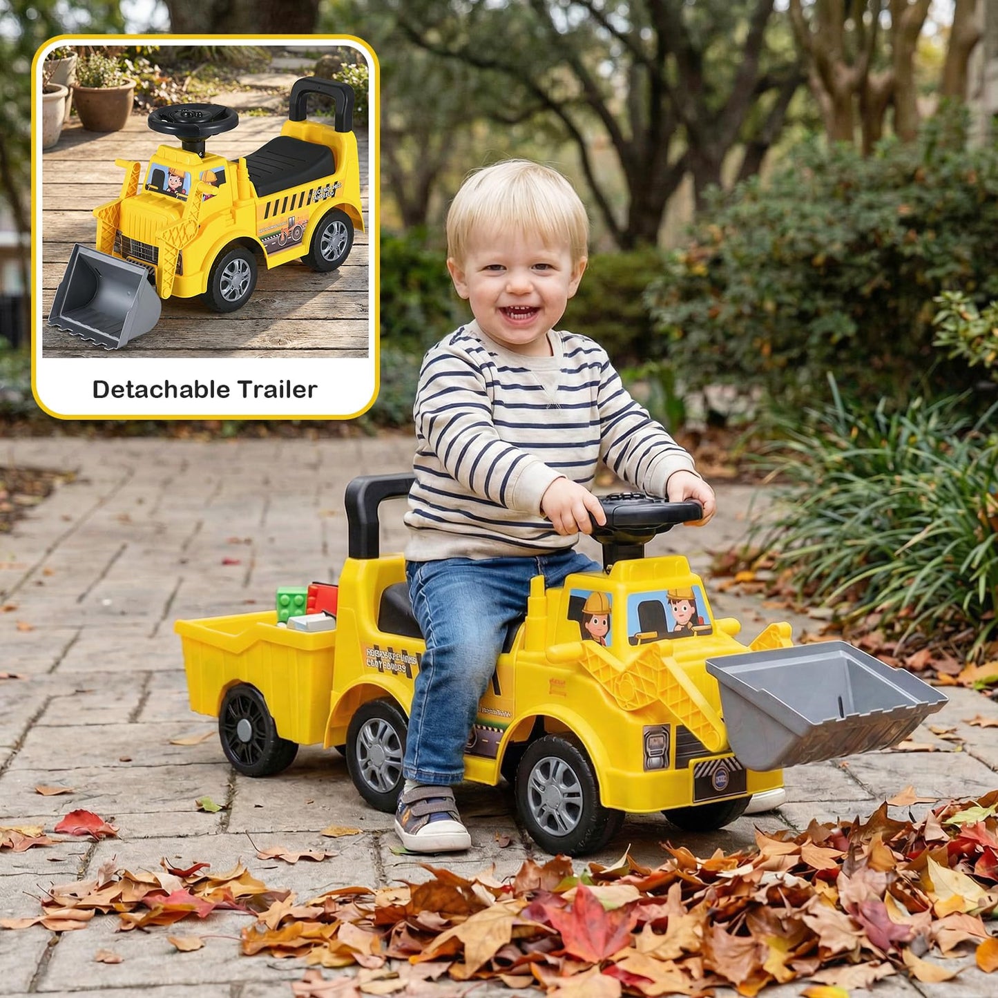 Kids Ride on Excavator, No Power Toddler Digger Ride on Push Car with Shovel