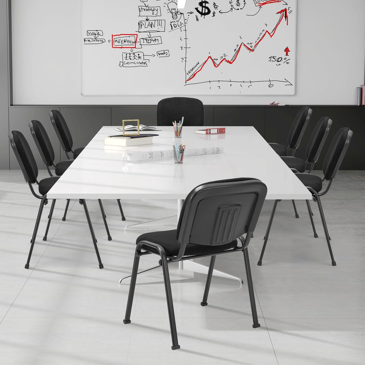 Set of 5 Stackable Reception Chairs, Upholstered Armless Office Meeting Conference Chair