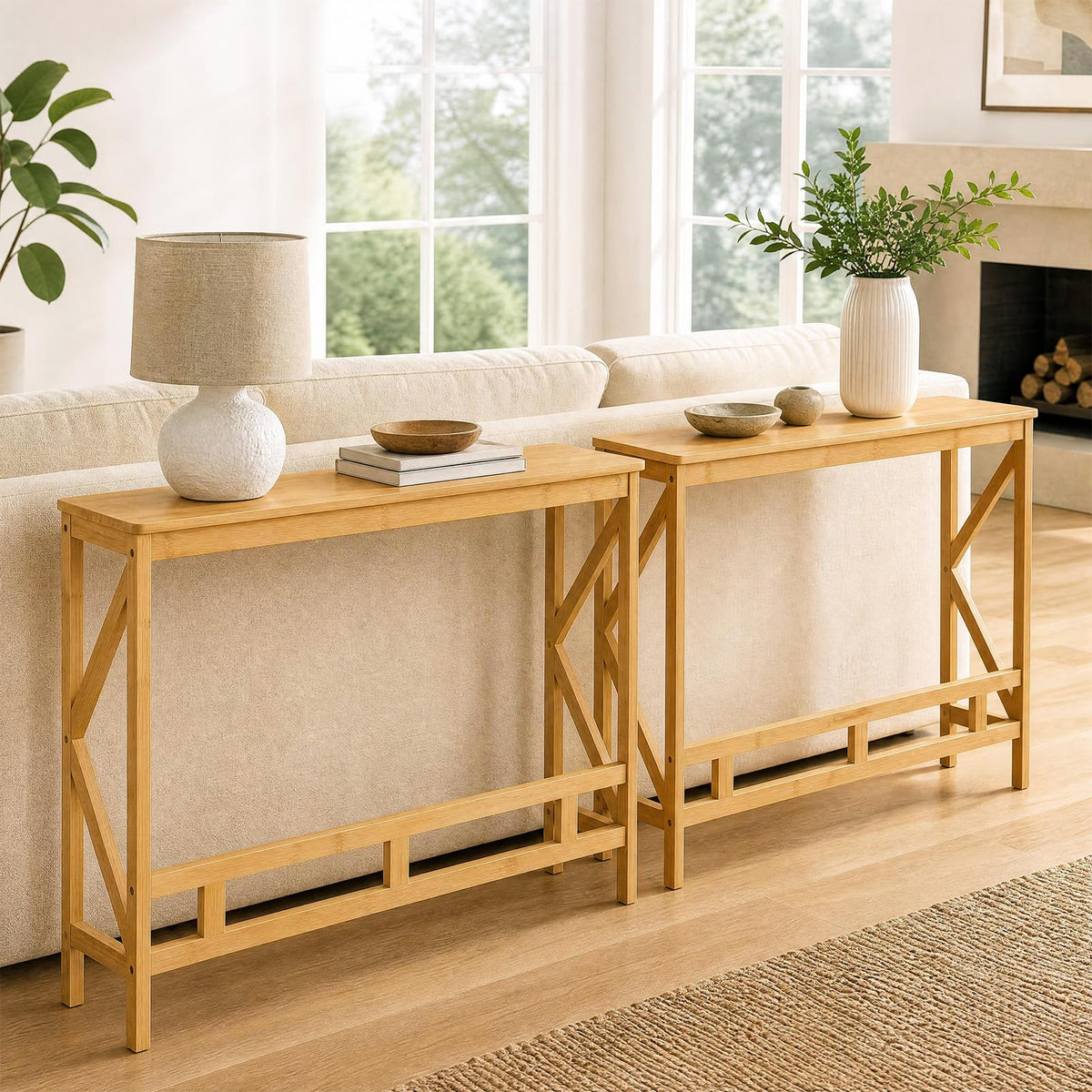 Bamboo Console Table, Narrow Freestanding Entryway Table