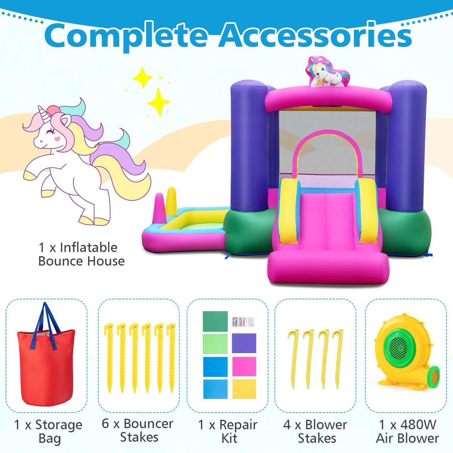 Kids Bouncy Castle, Inflatable Bounce House with Slide, Ball Pit