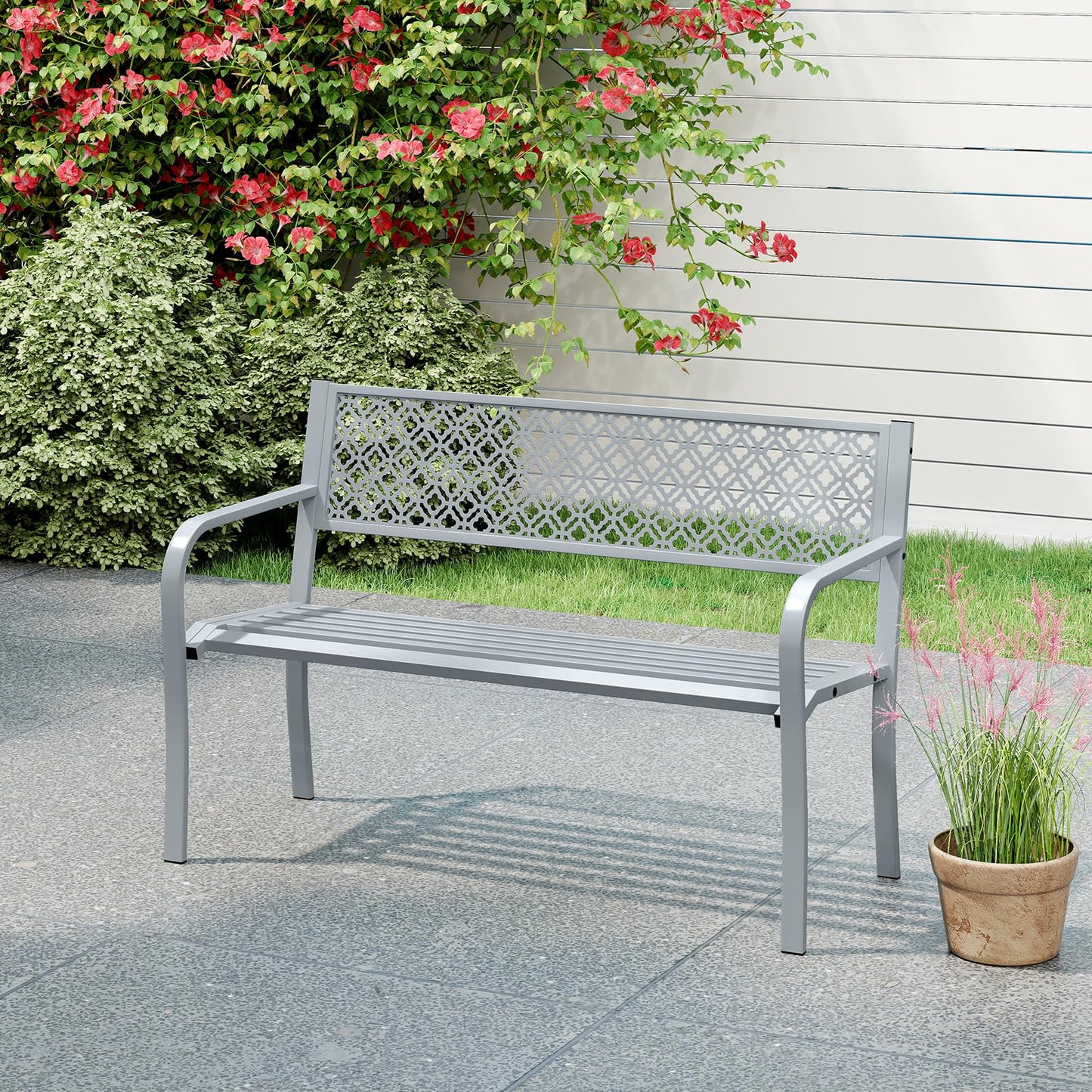 2 Person Heavy Duty Metal Frame Loveseat Park Bench