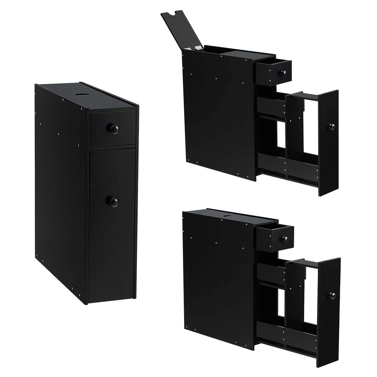Slim Storage Cabinet with Slide-out Drawers and Flip open Top Cover