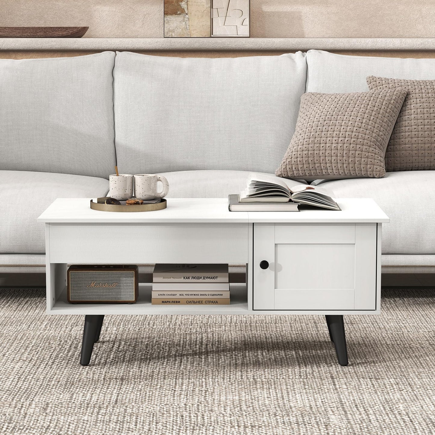 Wooden Lift Up Top Coffee Table with Hidden Storage Compartment