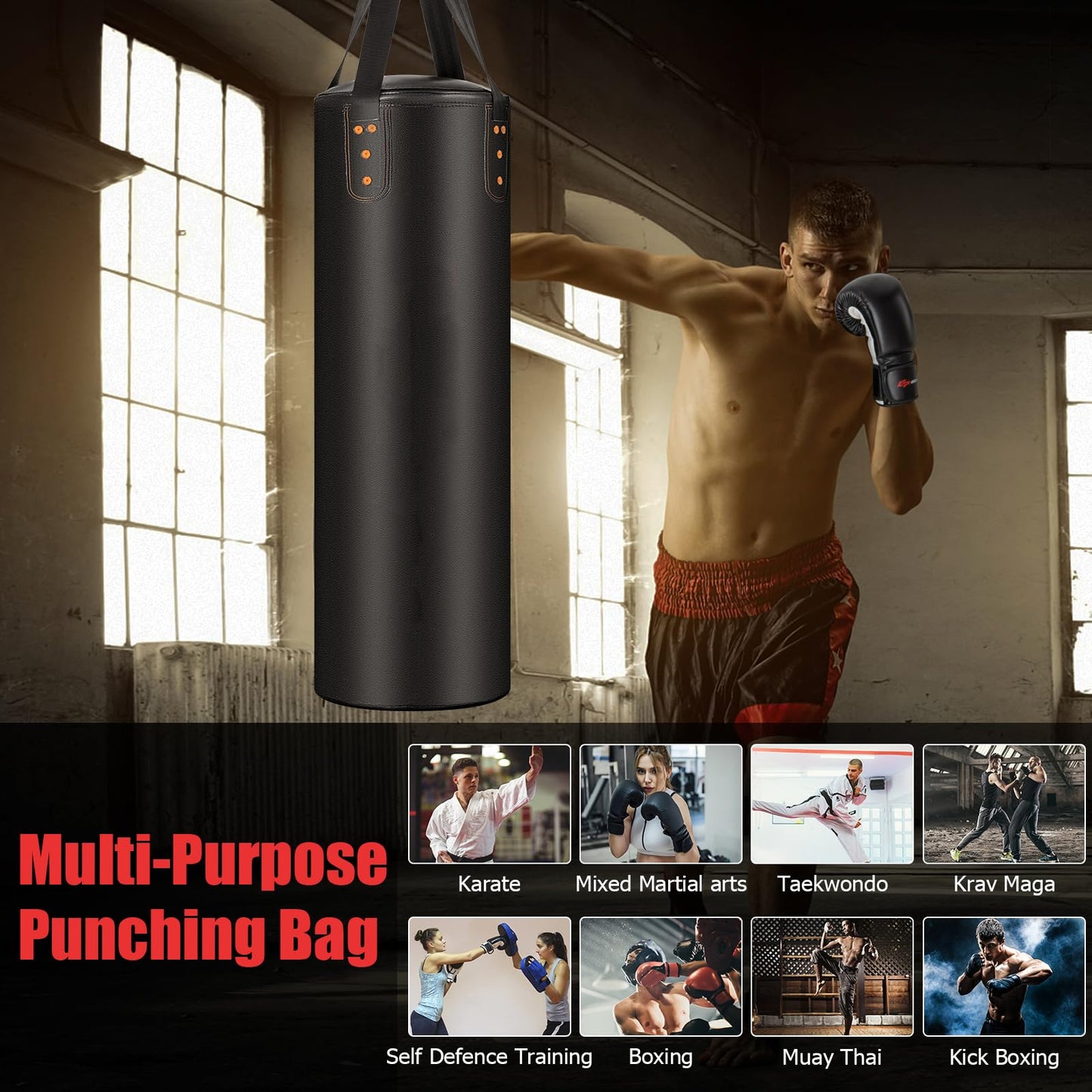 Kids Adults Boxing Bag Set with Hand Wraps Punching Training Kit for Workout