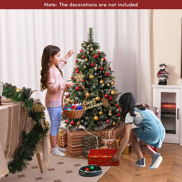 180/150 CM Pre-Lit Artificial Christmas Tree with 856/476 Pine Needles/Flocked PVC/PE Tips