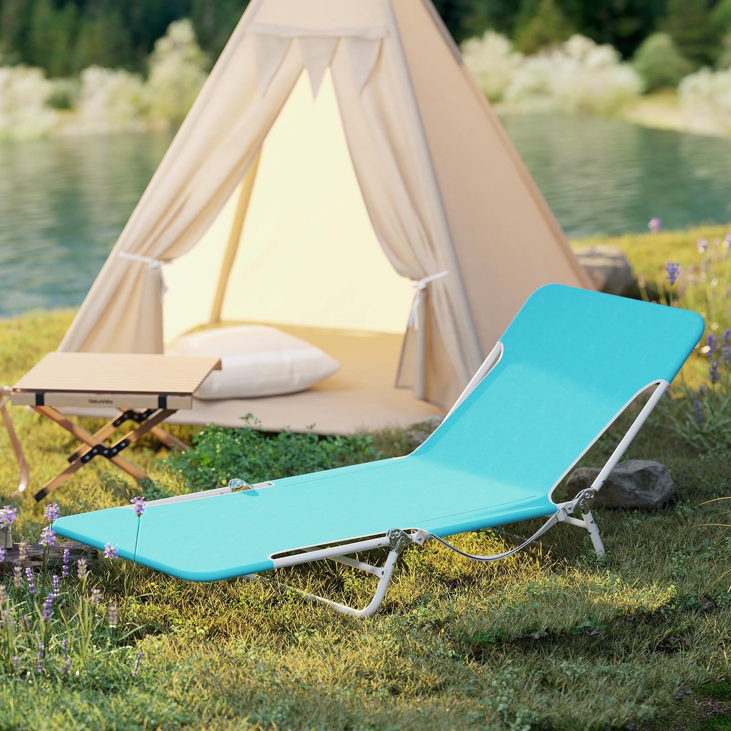 2 Pieces Outdoor Folding Chaise Lounge Portable Sun Tanning Chair Camping Cot
