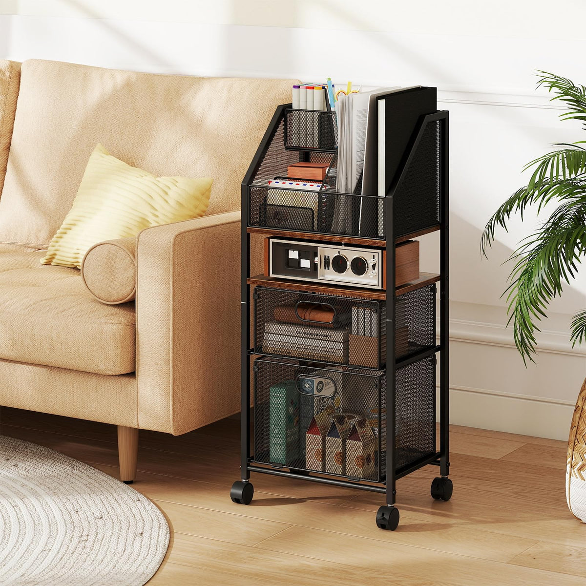 Rolling File Utility Cart with 2 Drawers and Lockable Wheels for Home Office