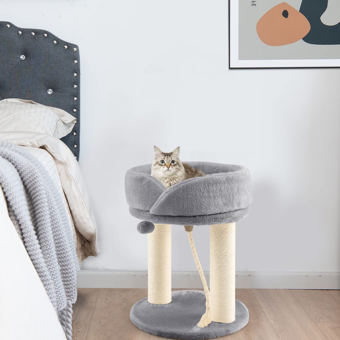 2-Tier Compact Cat Climbing Tower with Plush Top Perch Bed
