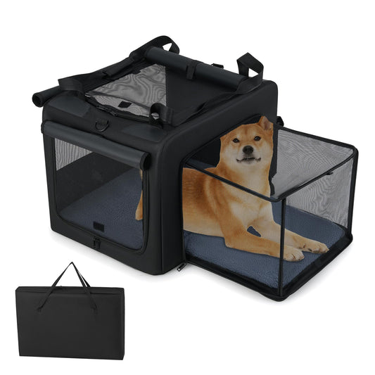 Foldable Soft Fabric Dog Cat Travel Crate with 2 Openings