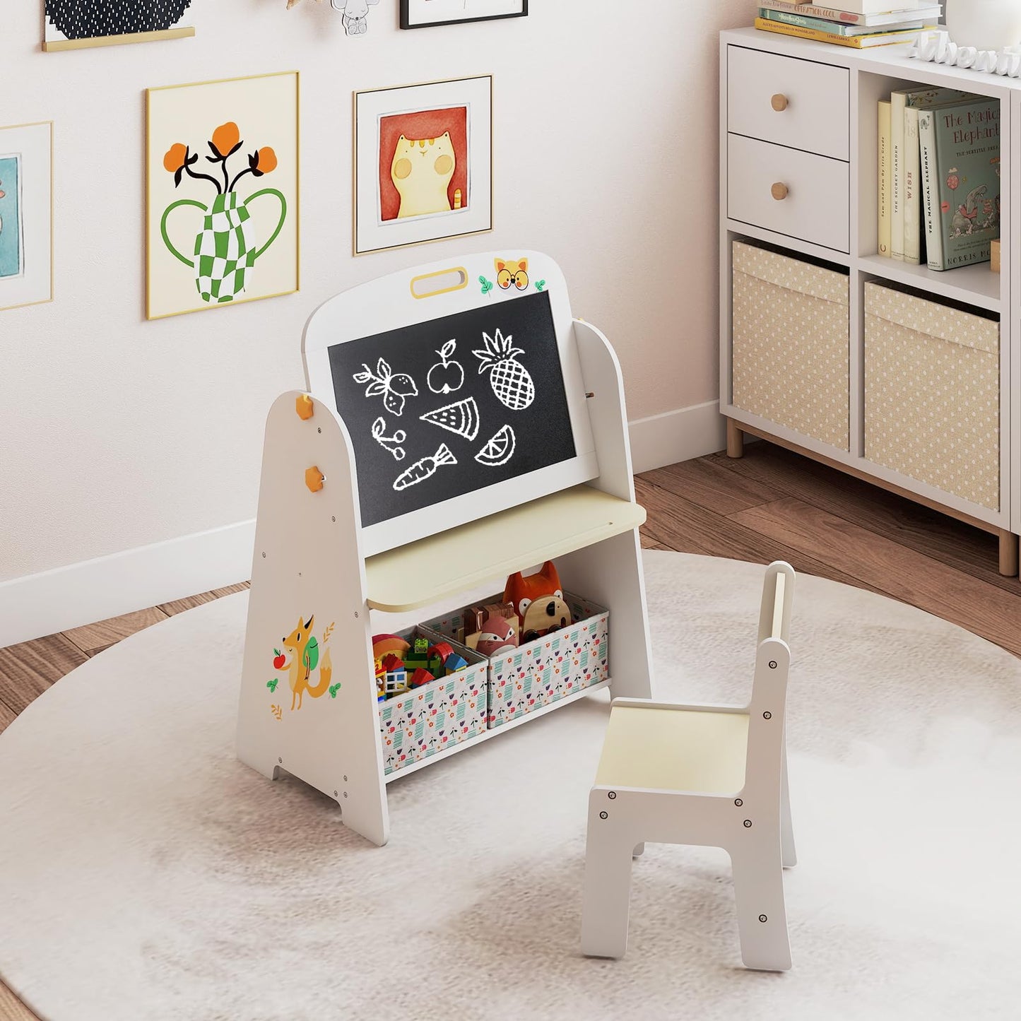 Kids Art Easel and Chair Set with Magnetic Whiteboard