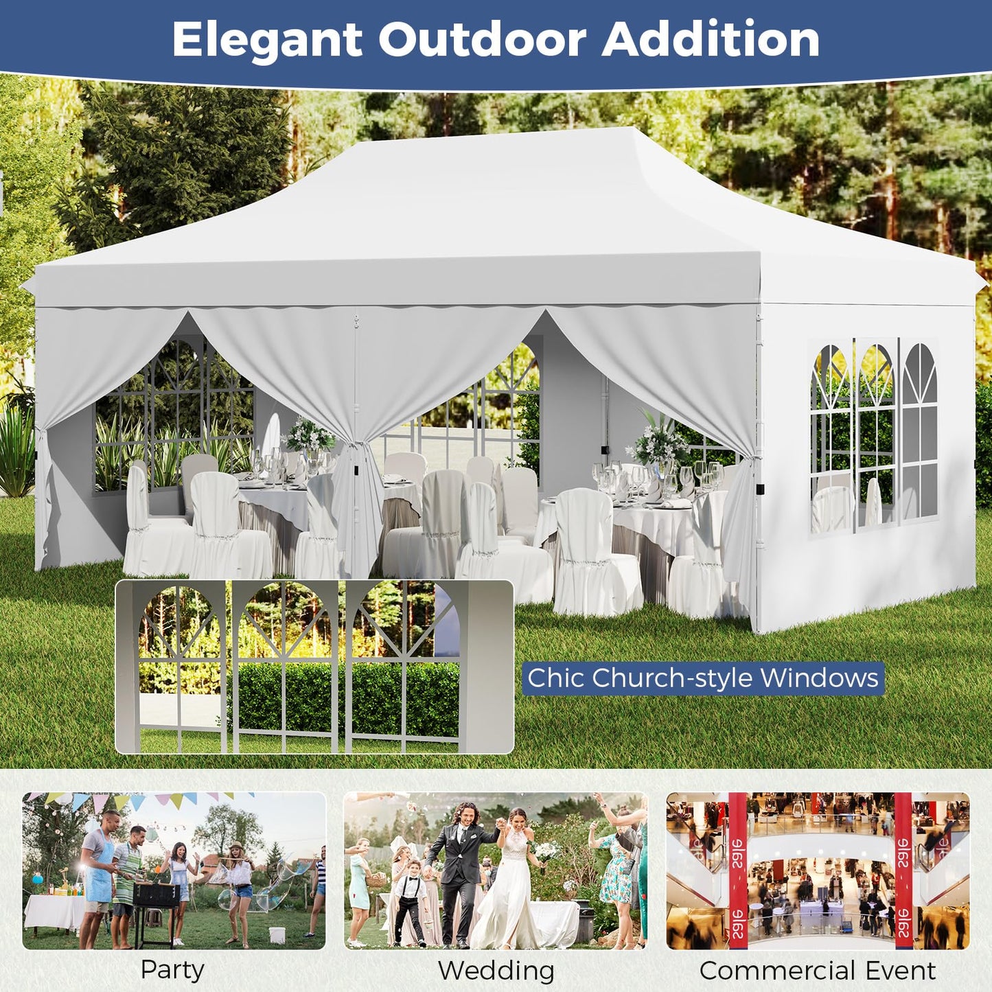 3m x 6m Outdoor Garden Shelter with 6 Sidewalls and Carrying Bag