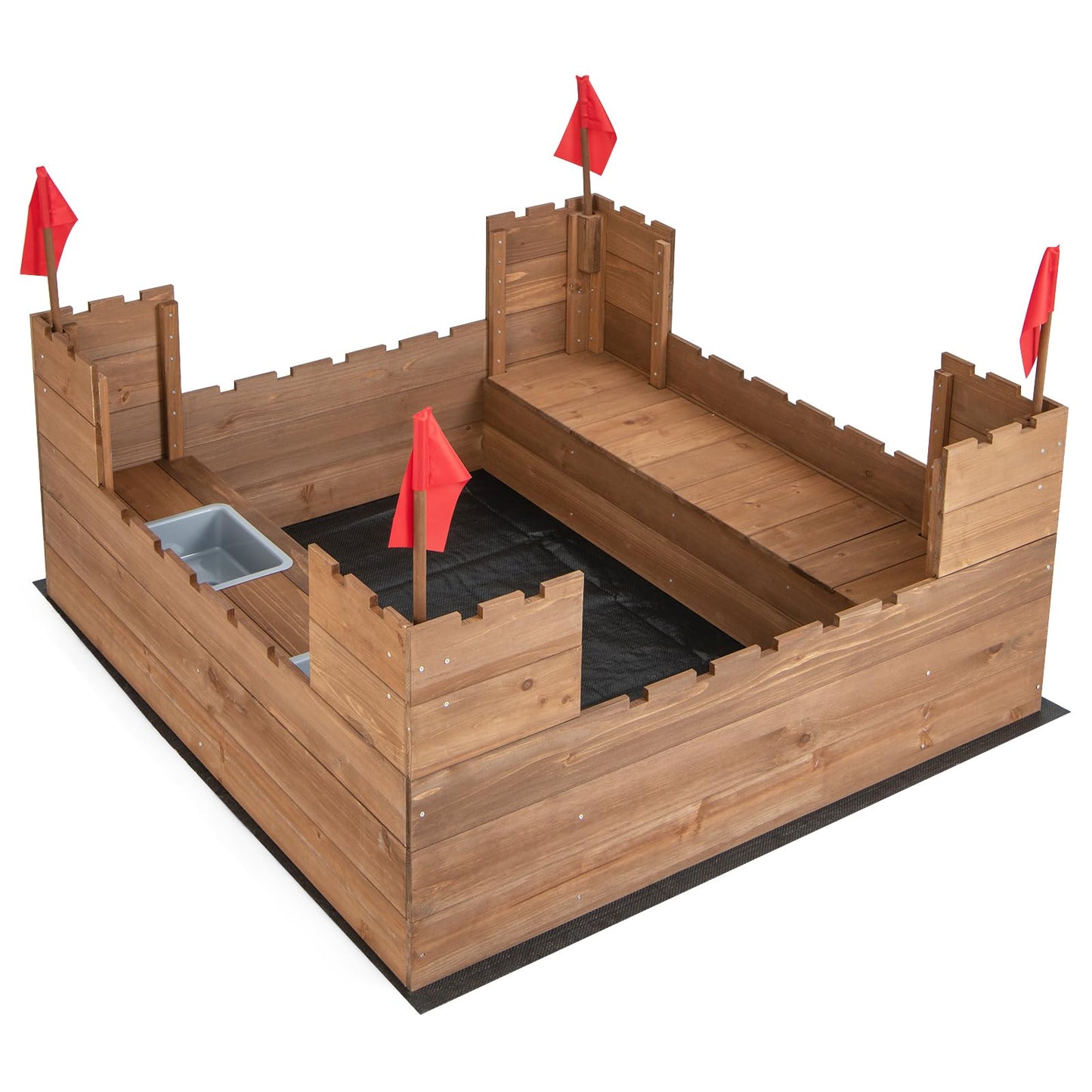 Solid Wood Kids Sandbox with 2 Bench Seats