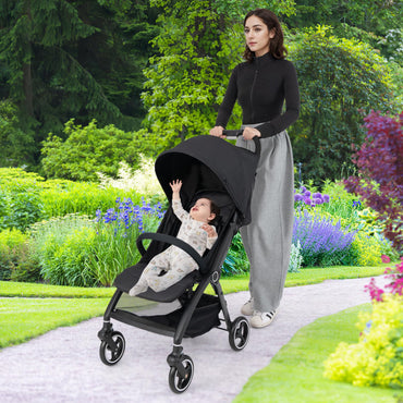 One Hand Foldable Toddler Stroller with Adjustable Backrest & Canopy