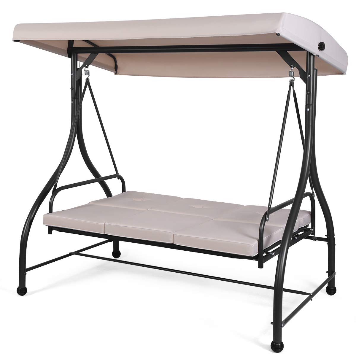 3 Seater Convertible Outdoor Hammock Bench Chair with Adjustable Canopy and Cushions