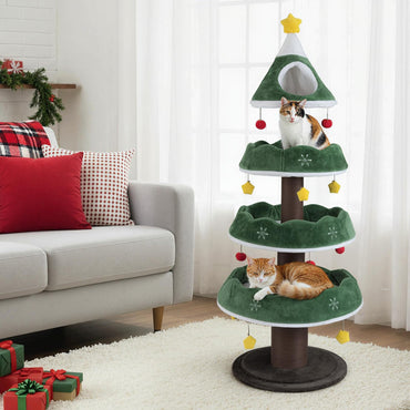 179 CM Tall Christmas Cat Tree Multi-Level Kitten Tower with 3 Plush Platforms