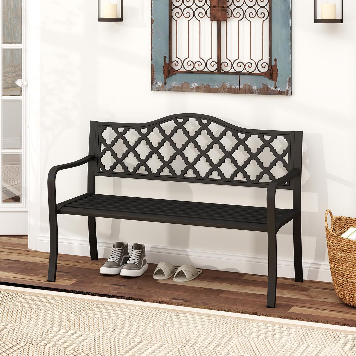 Metal Frame Loveseat Park Bench for Balcony