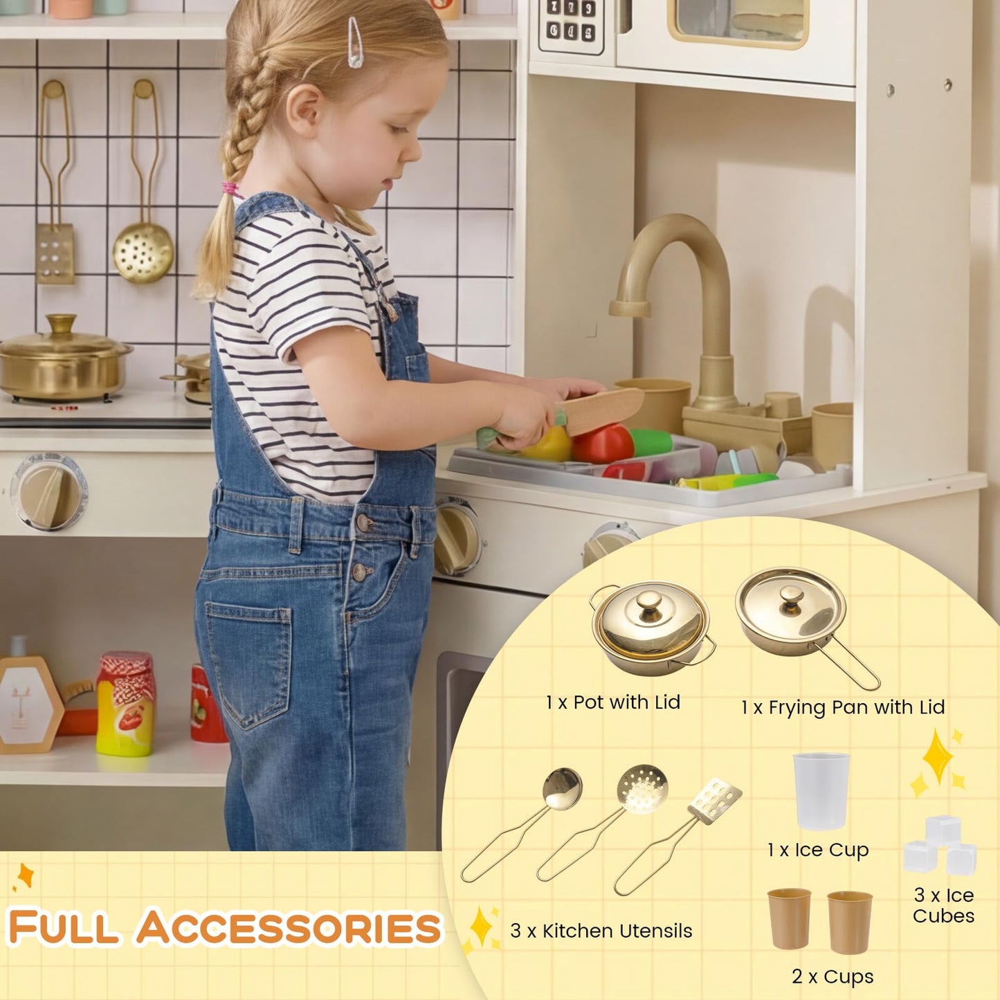 Pretend Play Corner Kitchen Set with Ice Dispenser Stoves for Boys Girls 3+