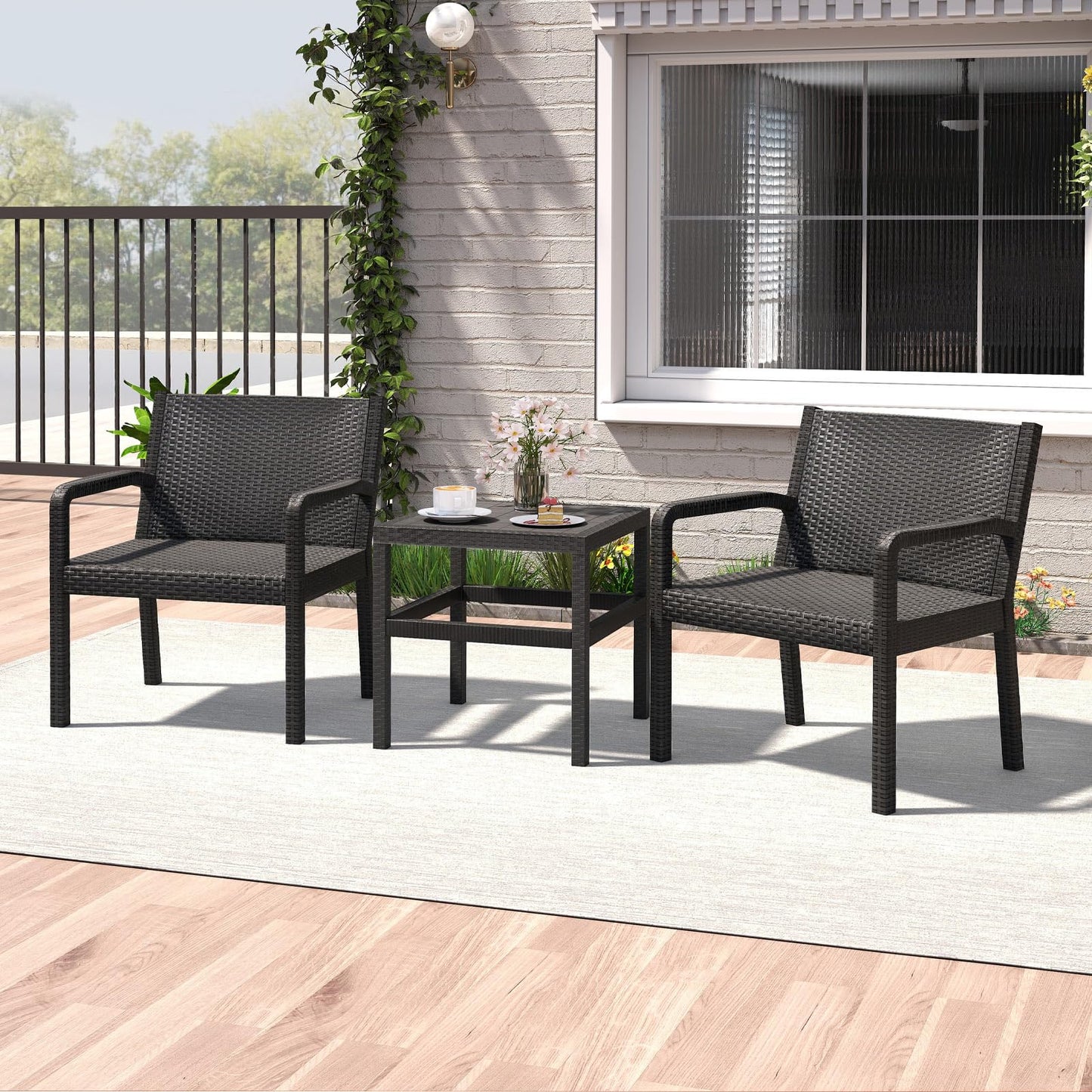 Rattan Furniture Set with 2 Armchair and Squire Side Table