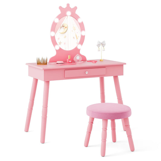 Kids Vanity Set with Lighted Mirror and Adjustable Brightness for Kids Aged 3 to 7 Years Old