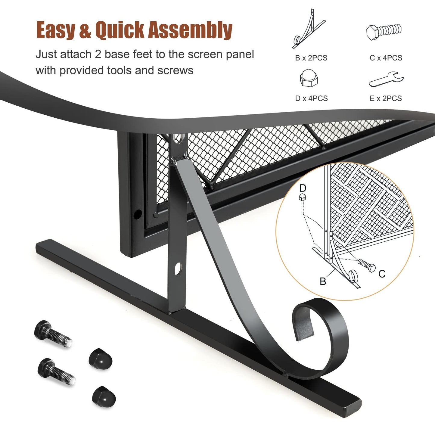 2-Panel Mesh Fireplace Screen with Double Magnetic Doors