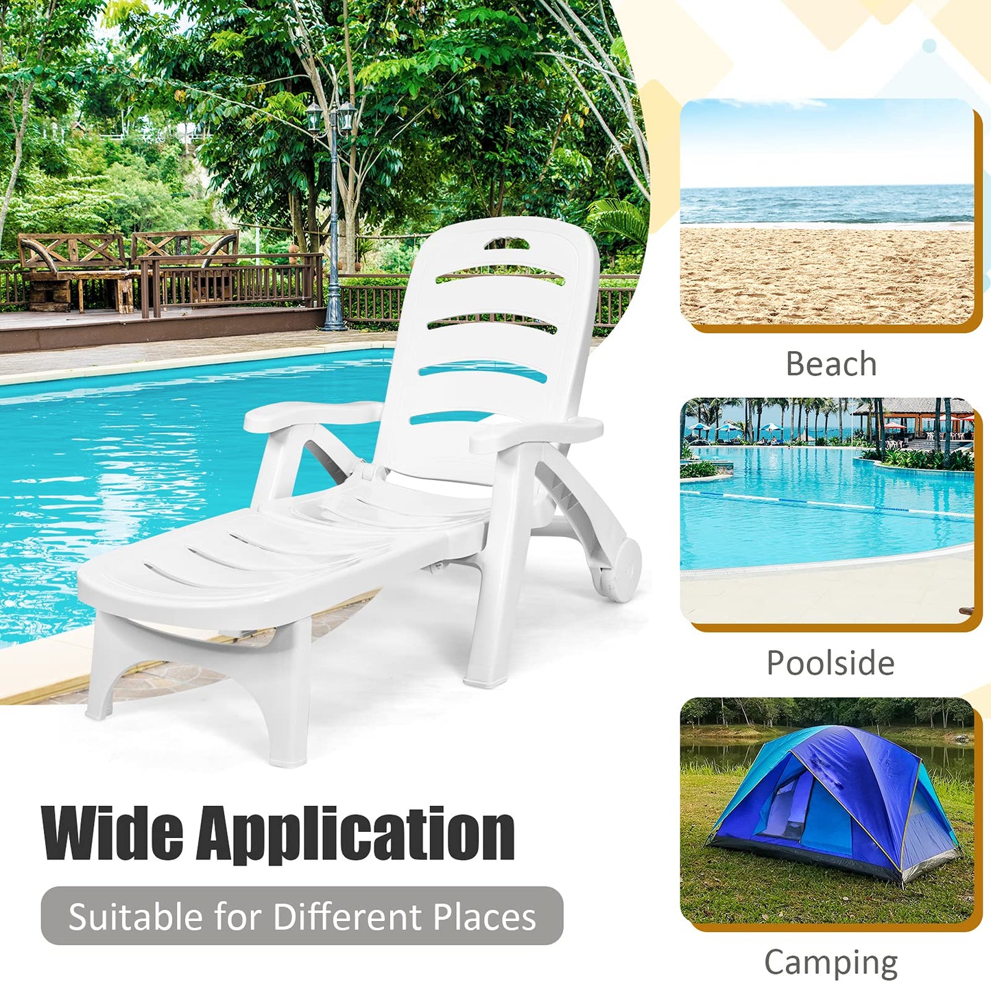 5-Position Adjustable Outdoor Folding Sunlounger with Wheels