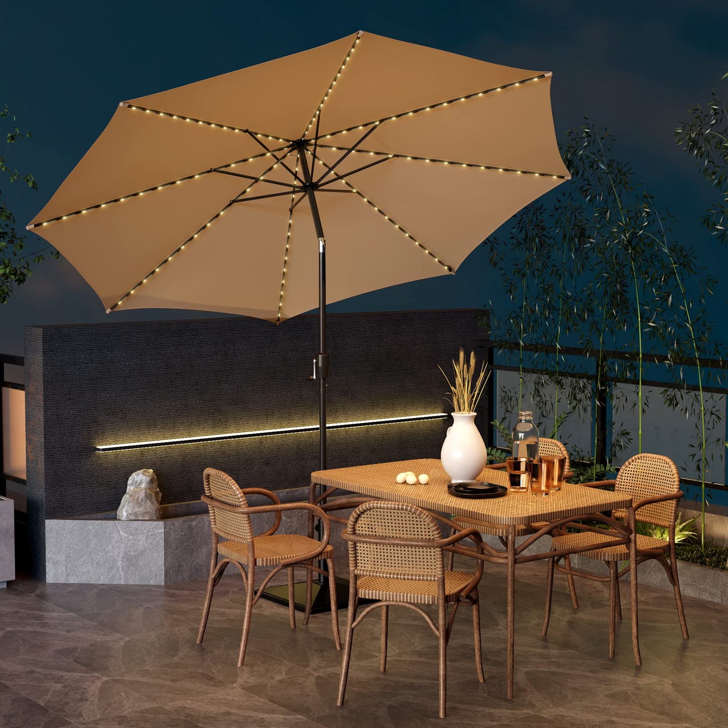 112 Solar Powered LED Lights Patio Umbrella with Tilt