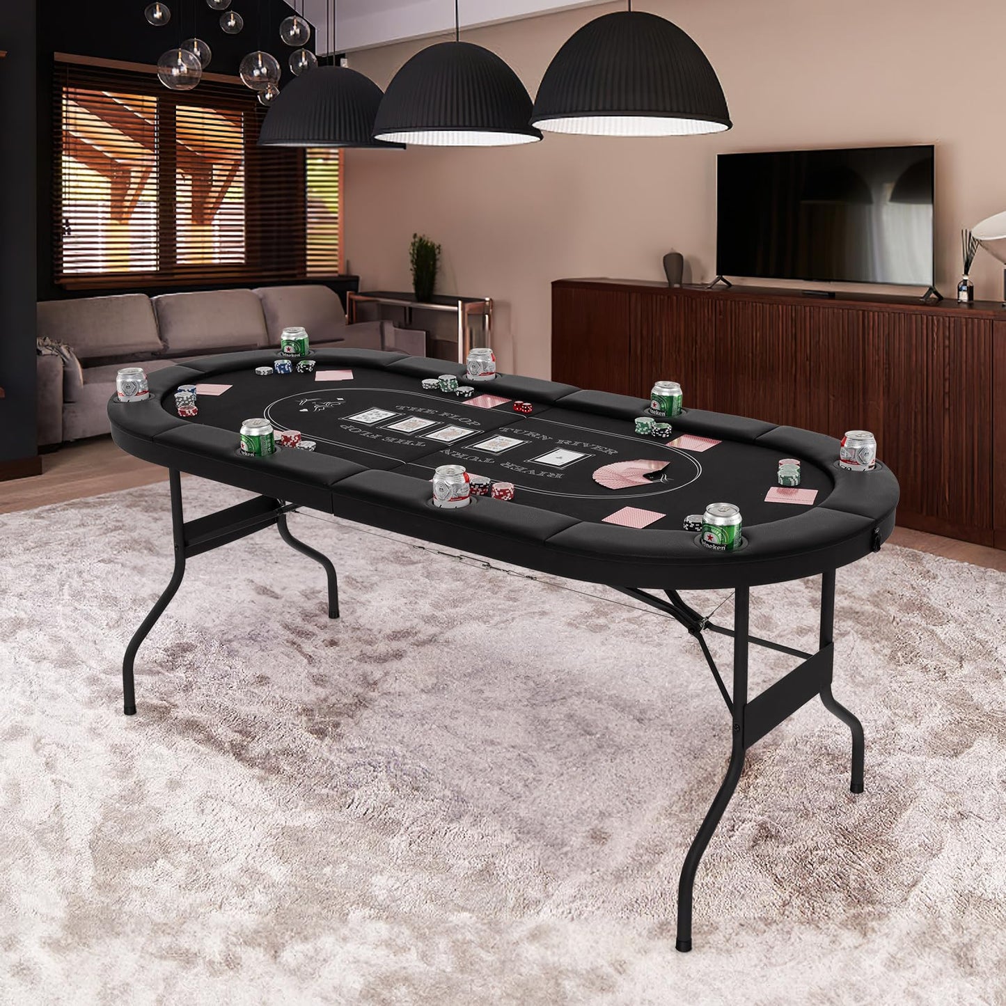 182cm Folding Casino Leisure Card Board Game Tables with Metal Cup Holders